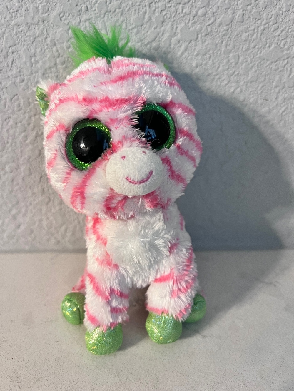 TY Beanie Boos Sapphire Zebra Justice Exclusive Pink Green Plush No Hang Tag
